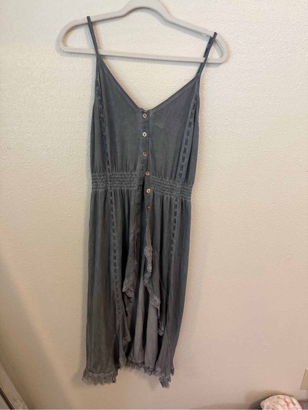 POL Grey Button-Front midi Sundress